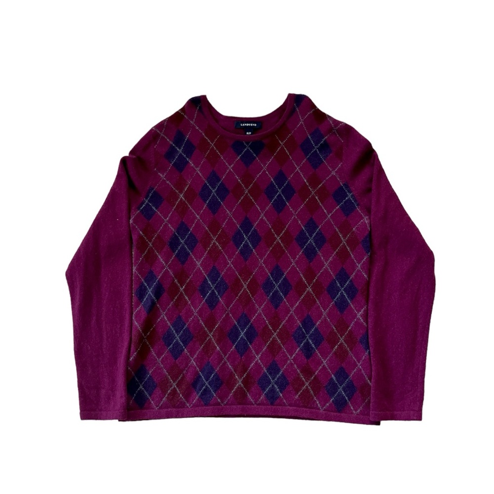 Purple Argyle Sweater Medium LANDS END
